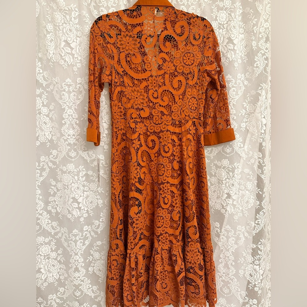 Nanette Lepore Lace Shirt Dress w/Flounce Hem